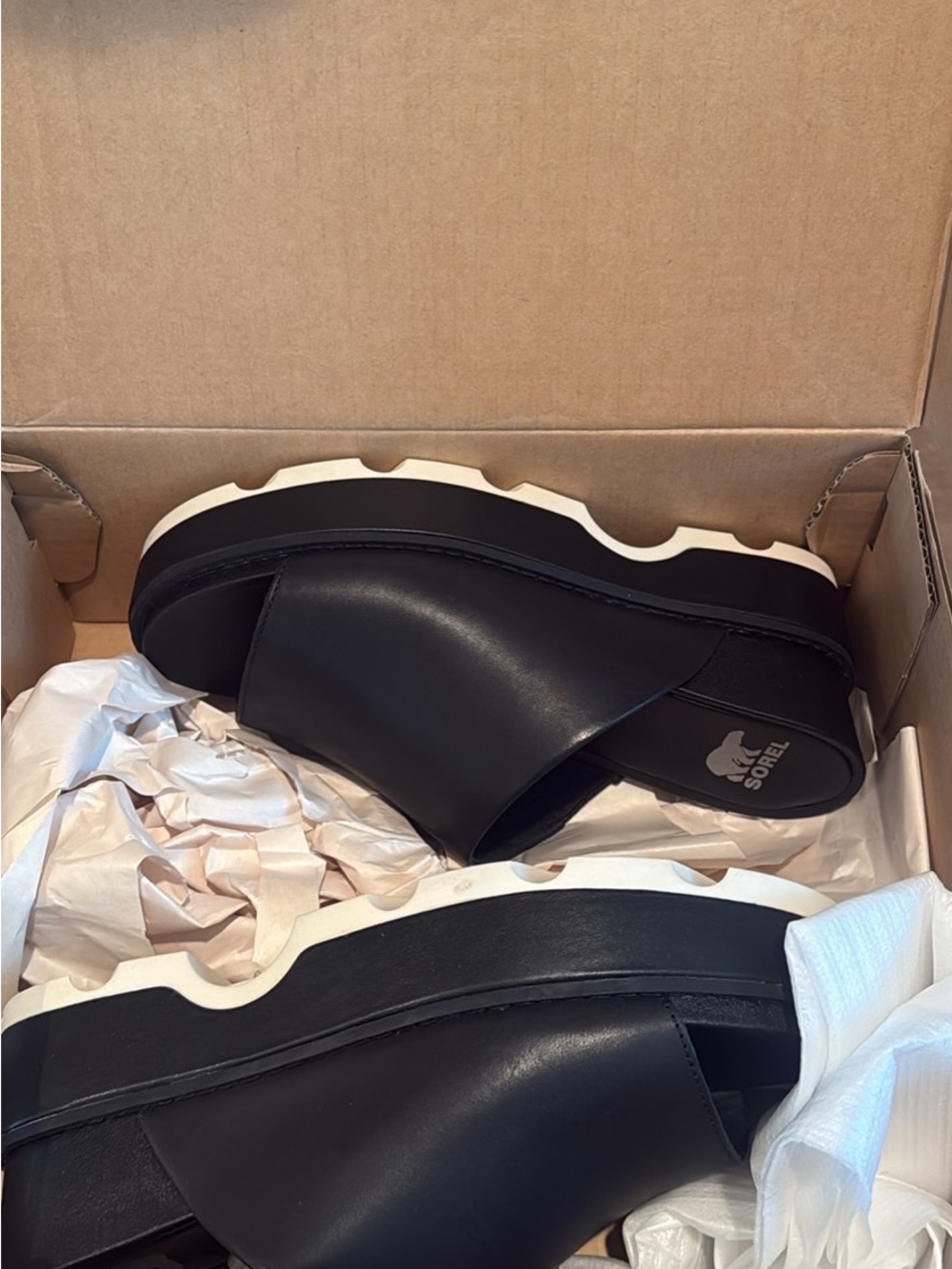 Sorel Black Platform Slide Mule with White Sole - Picture 2 of 3